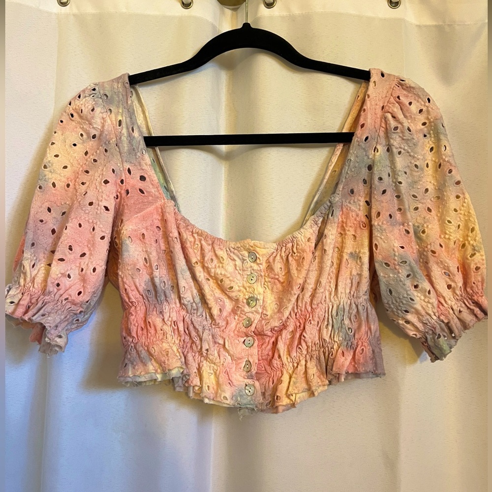 Urban Outfitter’s Cropped Eyelet Pastel Rainbow Top